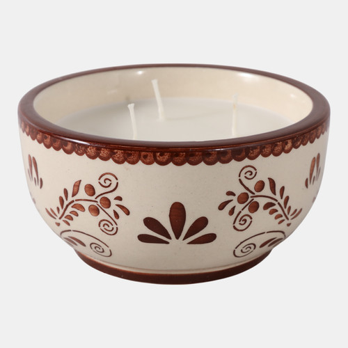 80531-02#6" 10 Oz Coffee Hand Painted Candle, Brown/ White