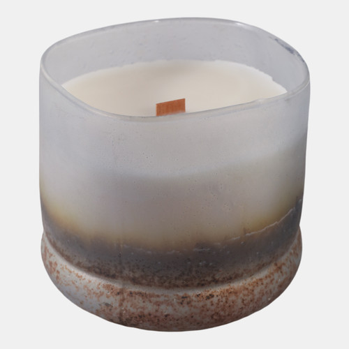 80536-01#4" 12 Oz Lakeside Rain Frosted Glass Candle, Blue