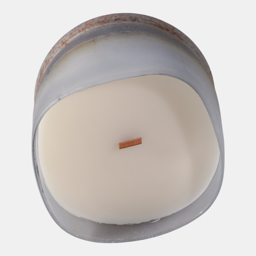 80536-01#4" 12 Oz Lakeside Rain Frosted Glass Candle, Blue