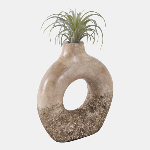 22589-01#9x8" Open Cut-out Terracotta Vase, Ivory Multi