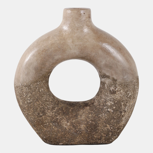 22589-02#12x10" Open Cut-out Terracotta Vase, Ivory Multi