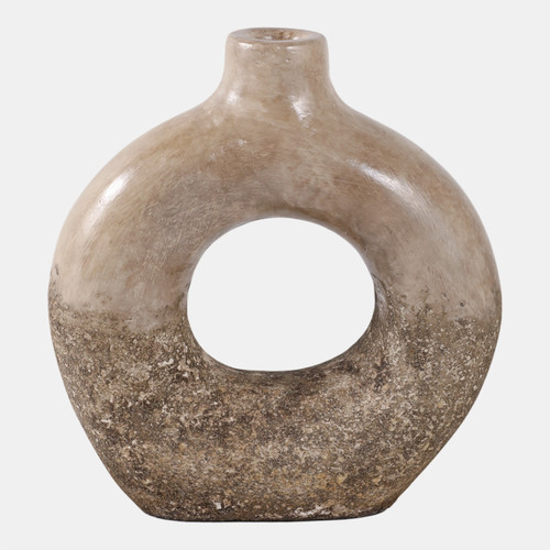 22589-02#12x10" Open Cut-out Terracotta Vase, Ivory Multi