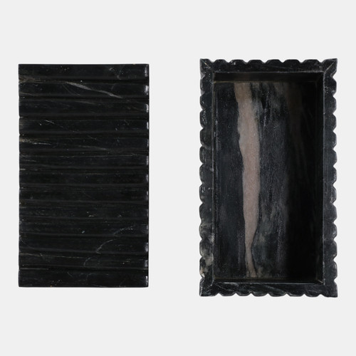 17475-01#7x4" Marble Ridged Box, Black