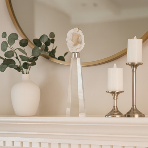 22594-01#8x2" Agate On Crystal Base, White/clear