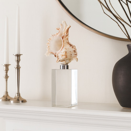 22595-01#8x2" Shell On Crystal Base, Ivory/ Clear