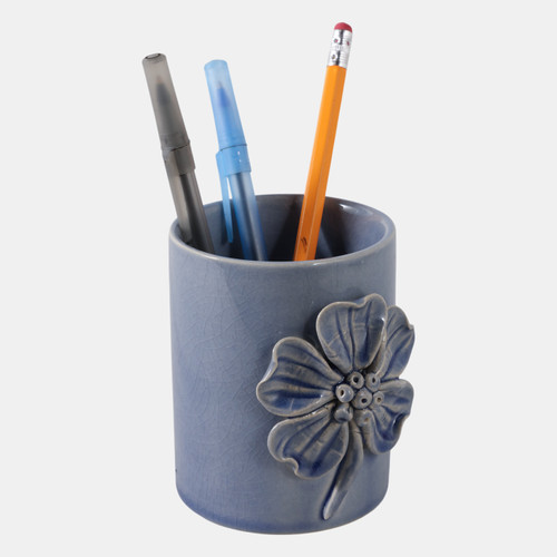 22612-02#4" Flower Applique Pencil Cup, Blue