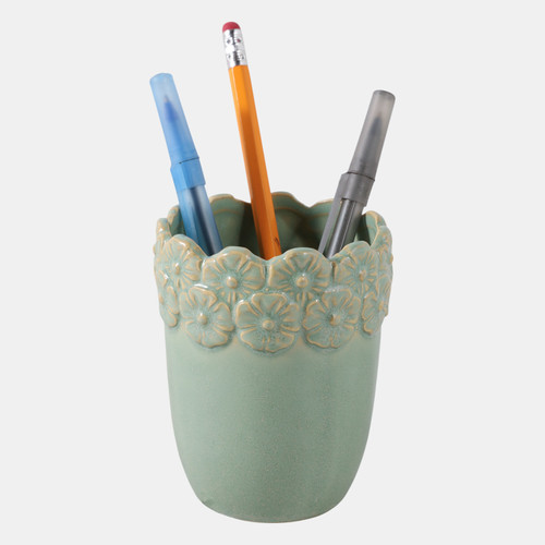 22615#4" Flower Border Pencil Cup, Green