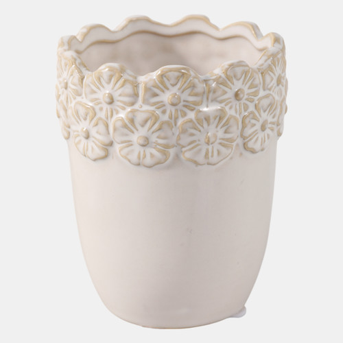 22615-01#4" Flower Border Pencil Cup, Ivory