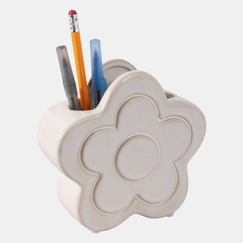 22616-01#5" Flower Power Pencil Cup, Ivory