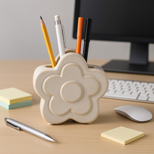 22616-01#5" Flower Power Pencil Cup, Ivory