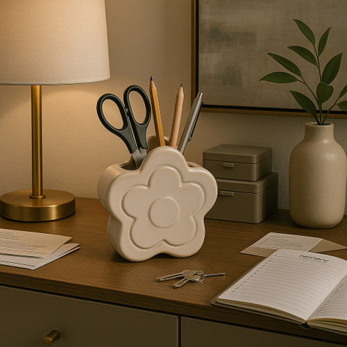 22616-01#5" Flower Power Pencil Cup, Ivory