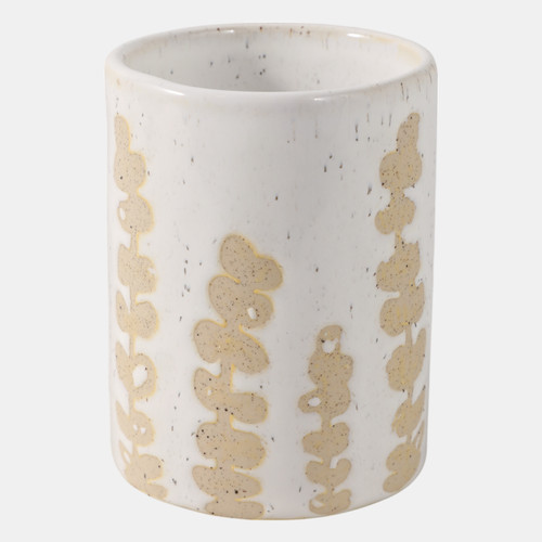 22619#4" Wild Plant Pencil Cup, Ivory / Tan