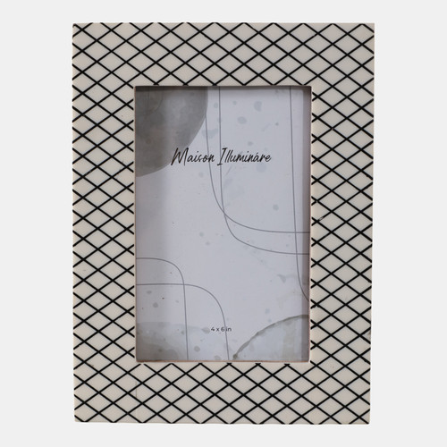 22624#4x6" Diamond Pattern Resin Photo Frame, Black/whit