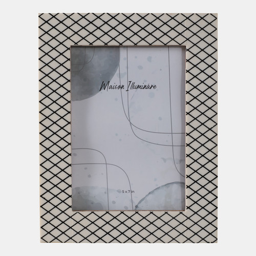 22624-01#5x7" Diamond Pattern Resin Photo Frame, Black/whit