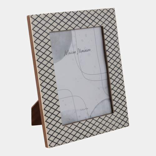 22624-01#5x7" Diamond Pattern Resin Photo Frame, Black/whit