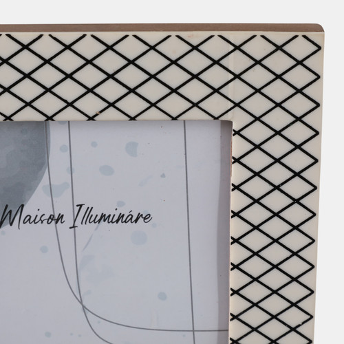 22624-01#5x7" Diamond Pattern Resin Photo Frame, Black/whit