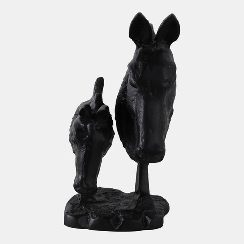 22626#13x9" Horse And Baby Horse Head Metal Figure, Blac