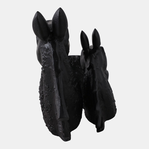 22626#13x9" Horse And Baby Horse Head Metal Figure, Blac