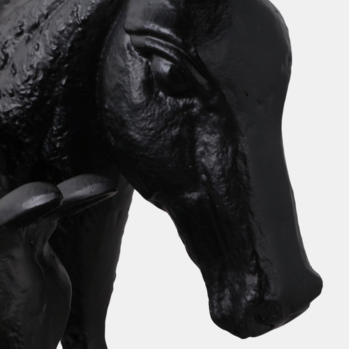22626#13x9" Horse And Baby Horse Head Metal Figure, Blac