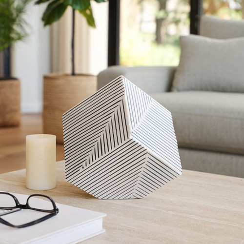 22658#4" Pinstripe Resin Cube, Black/white