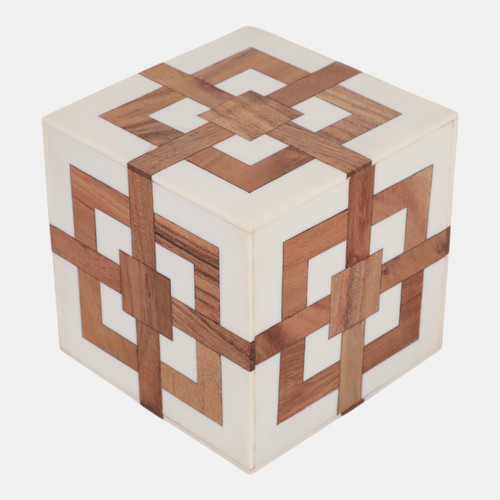 22659#4" Wood Inlay Resin Cube, Natural/ivory