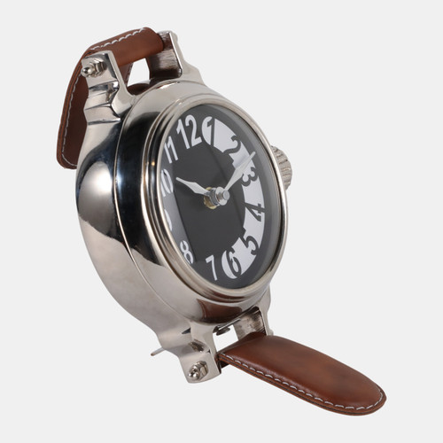 22764-02#10x6" Wristwatch Table Clock, Brown/silver