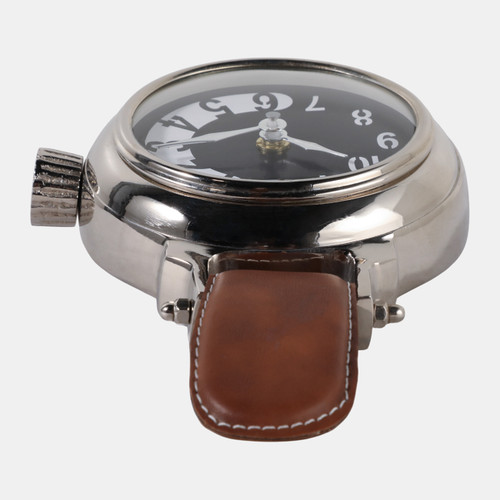 22764-02#10x6" Wristwatch Table Clock, Brown/silver