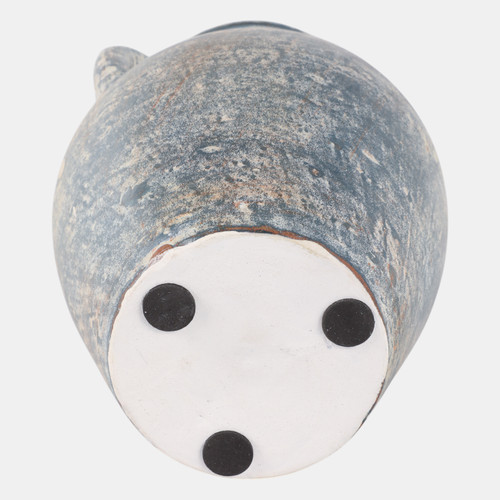 18251-05#Terracotta, 9" Vase With Handles, Blue/white