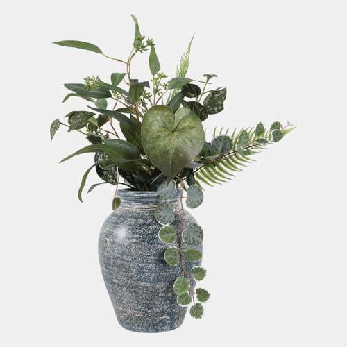 18251-06#Terracotta, 10" Traditional Jug, Blue/white