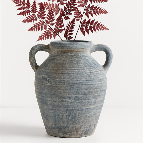 18251-07#Terracotta, 12" Vase With Handles, Blue/white