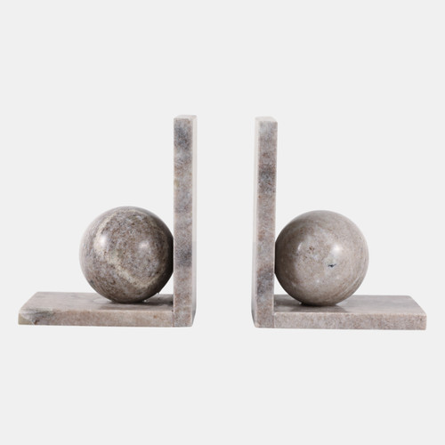 22778#S/2 6x6" Morchana Ball On Base Bookends, Tan