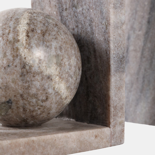 22778#S/2 6x6" Morchana Ball On Base Bookends, Tan