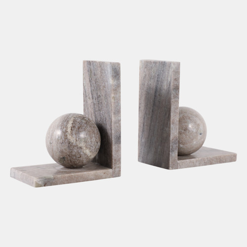 22778#S/2 6x6" Morchana Ball On Base Bookends, Tan