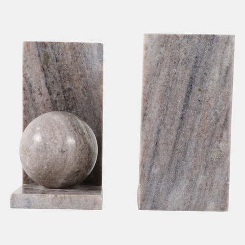 22778#S/2 6x6" Morchana Ball On Base Bookends, Tan