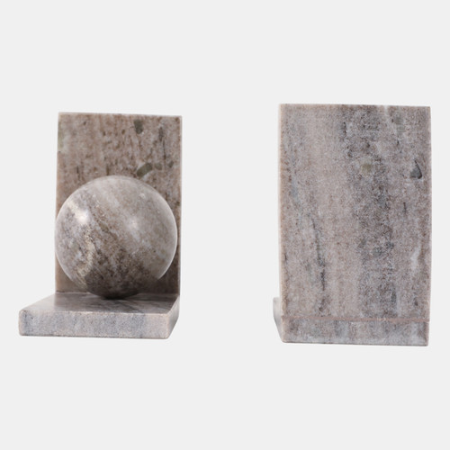 22778#S/2 6x6" Morchana Ball On Base Bookends, Tan