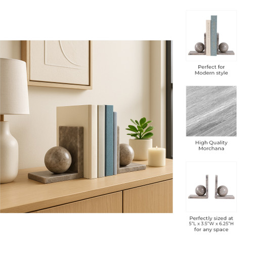 22778#S/2 6x6" Morchana Ball On Base Bookends, Tan