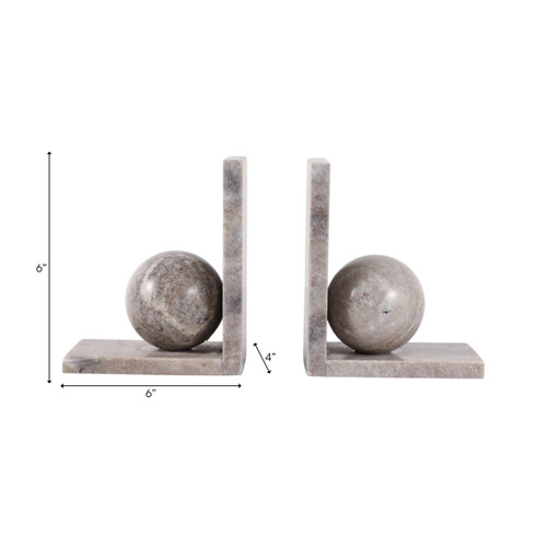 22778#S/2 6x6" Morchana Ball On Base Bookends, Tan