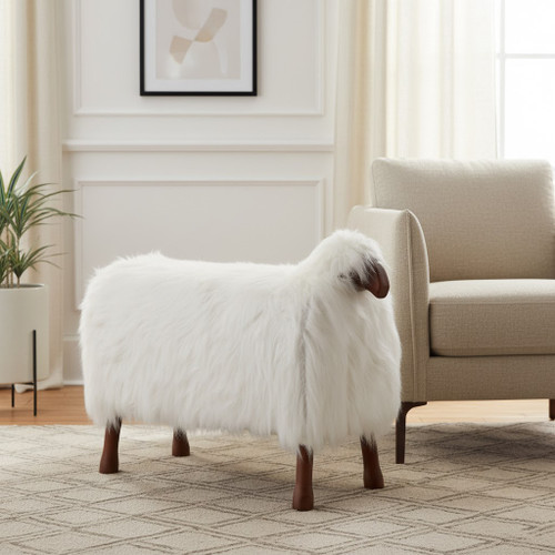 22781-03#44x33" Faux Fur Sheep, White/brown