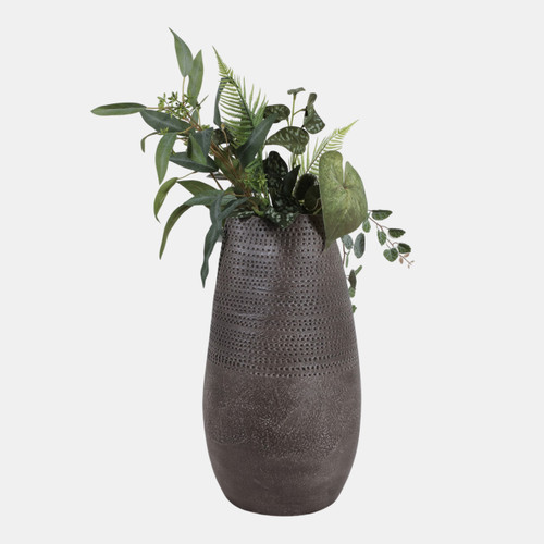 22782-02#18x10" Pierced Clay Vase, Brown