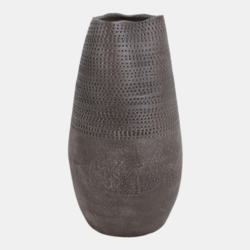 22782-02#18x10" Pierced Clay Vase, Brown