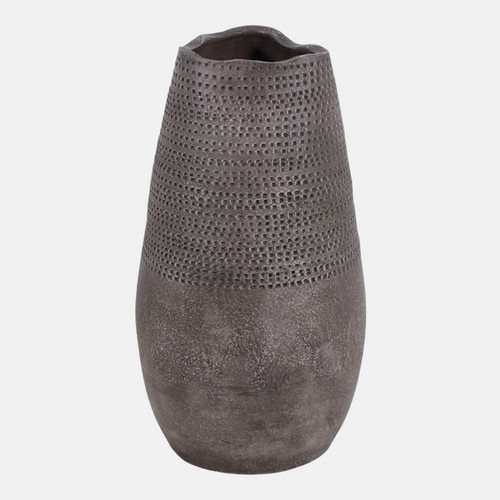 22782-02#18x10" Pierced Clay Vase, Brown