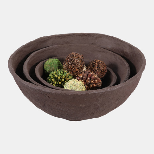 20656-01#S/3 14/18/22" Paper Mache Bowls, Dark Brown