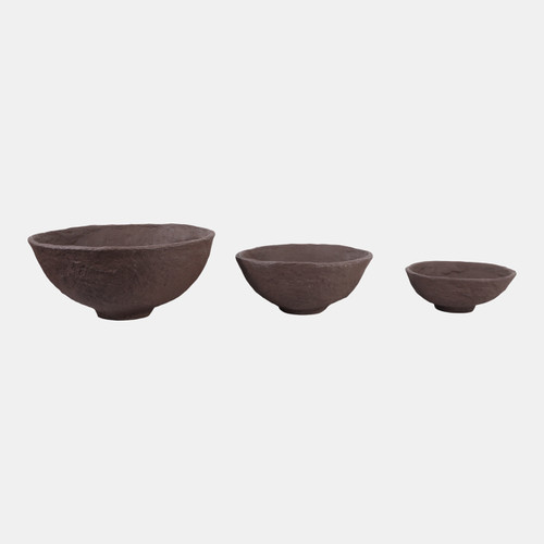 20656-01#S/3 14/18/22" Paper Mache Bowls, Dark Brown