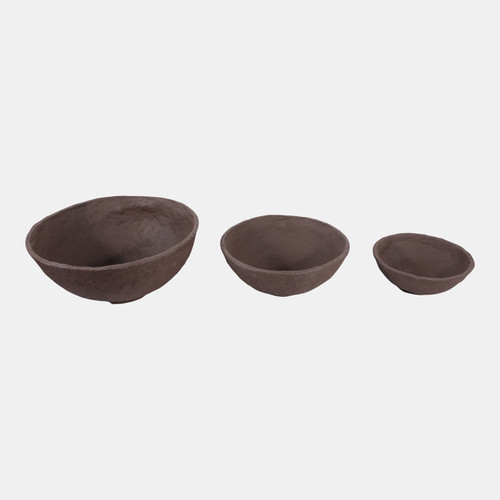 20656-01#S/3 14/18/22" Paper Mache Bowls, Dark Brown