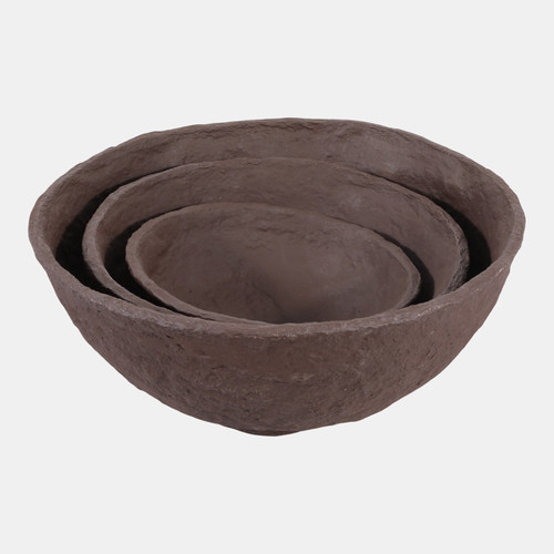 20656-01#S/3 14/18/22" Paper Mache Bowls, Dark Brown
