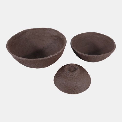 20656-01#S/3 14/18/22" Paper Mache Bowls, Dark Brown