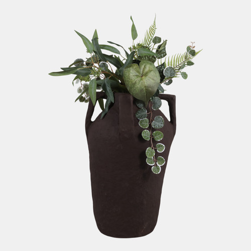 21498-03#20x12" Paper Mache Handle Vase, Dark Brown
