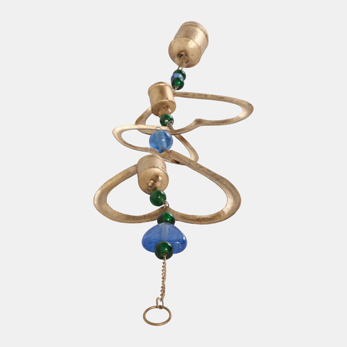 22871#39x7" Hanging Hearts With Beads Chime, Multi