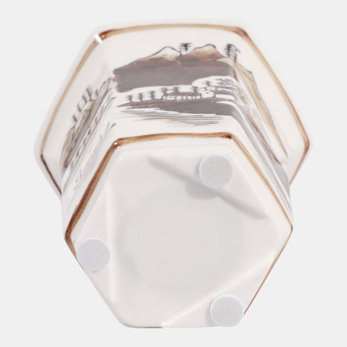 80299-02#4", 6oz Chinoiserie Candle, Brown/white