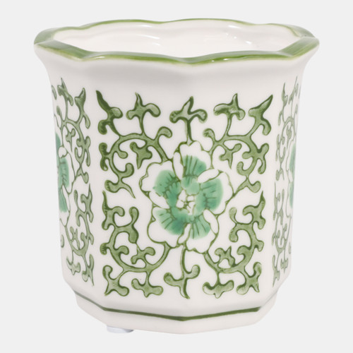 80300-01#4", 6oz Fluted Chinoiserie Candle, Green/white
